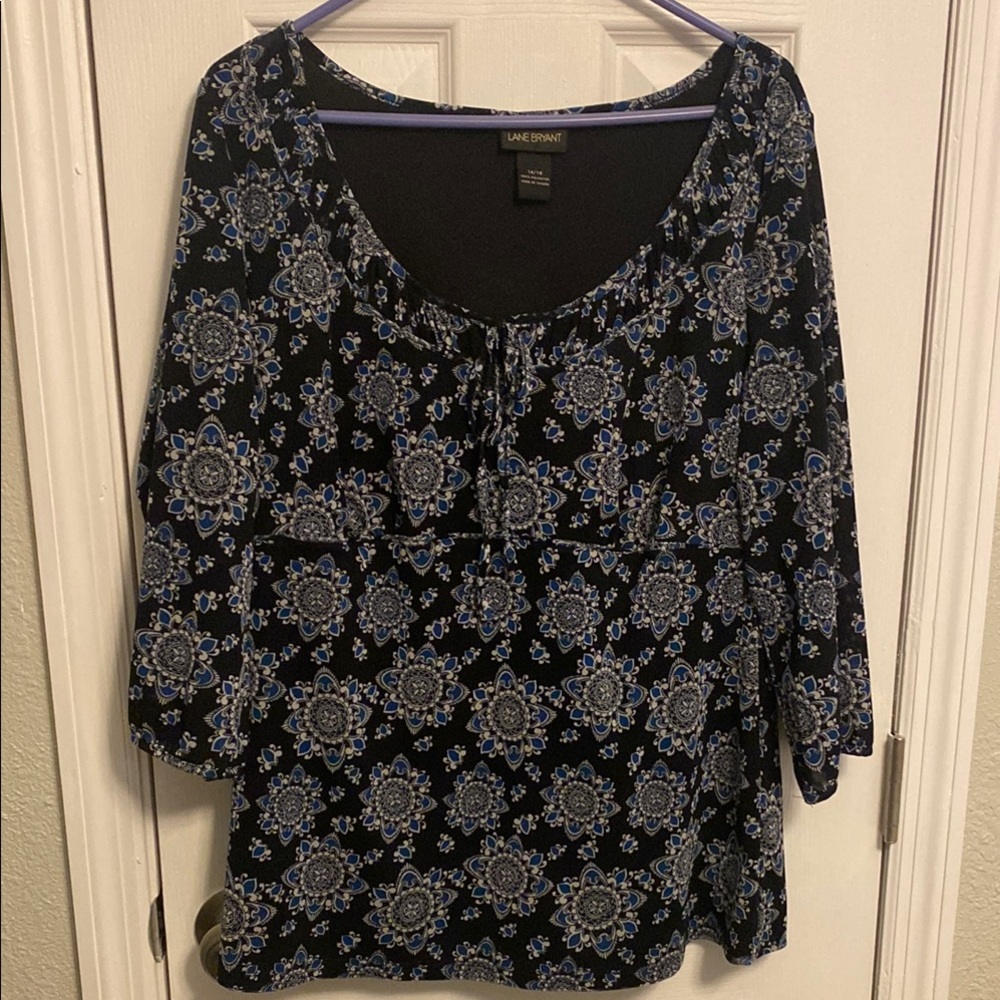 Lane Bryant Gray and Silver Relaxed 3/4 Sleeve Blouse
